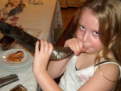 Lior blowing the shofar